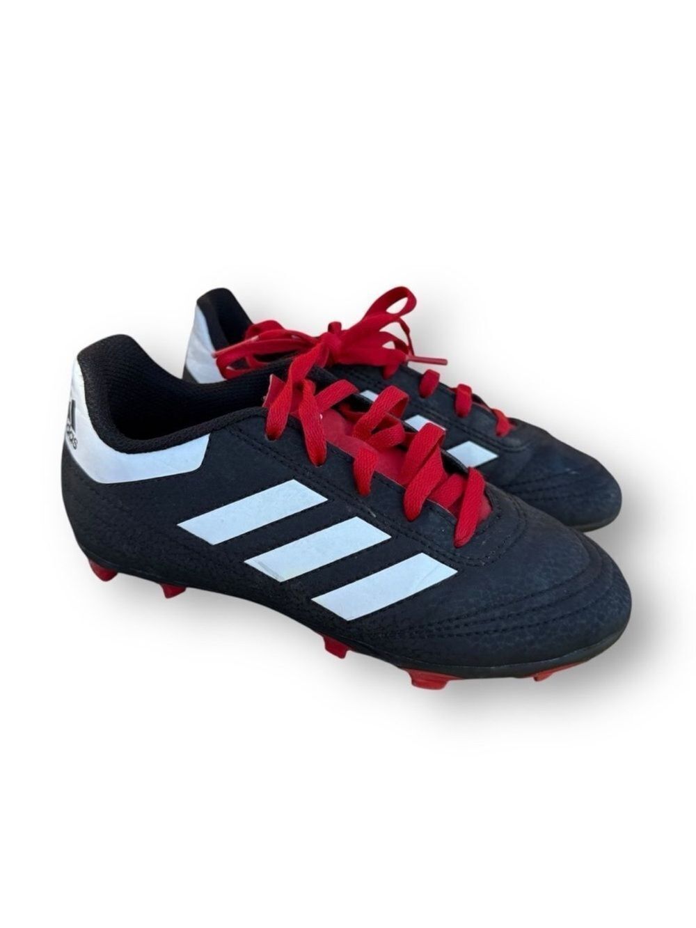 Adidas Cleats Black White Red Laces Athletic Kids size 13.5